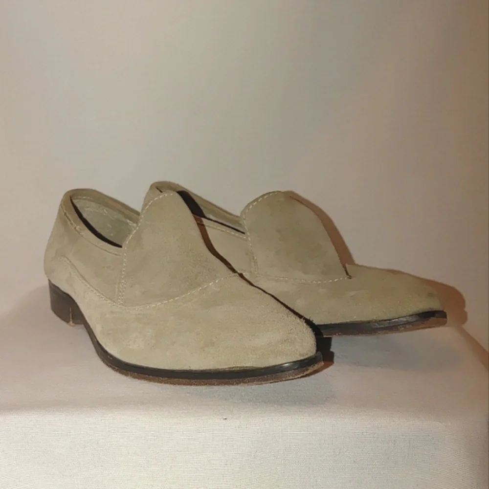 Free People Brady Slip On Loafer Pointed Suede Taupe Tan 38.5 Distressed Leather